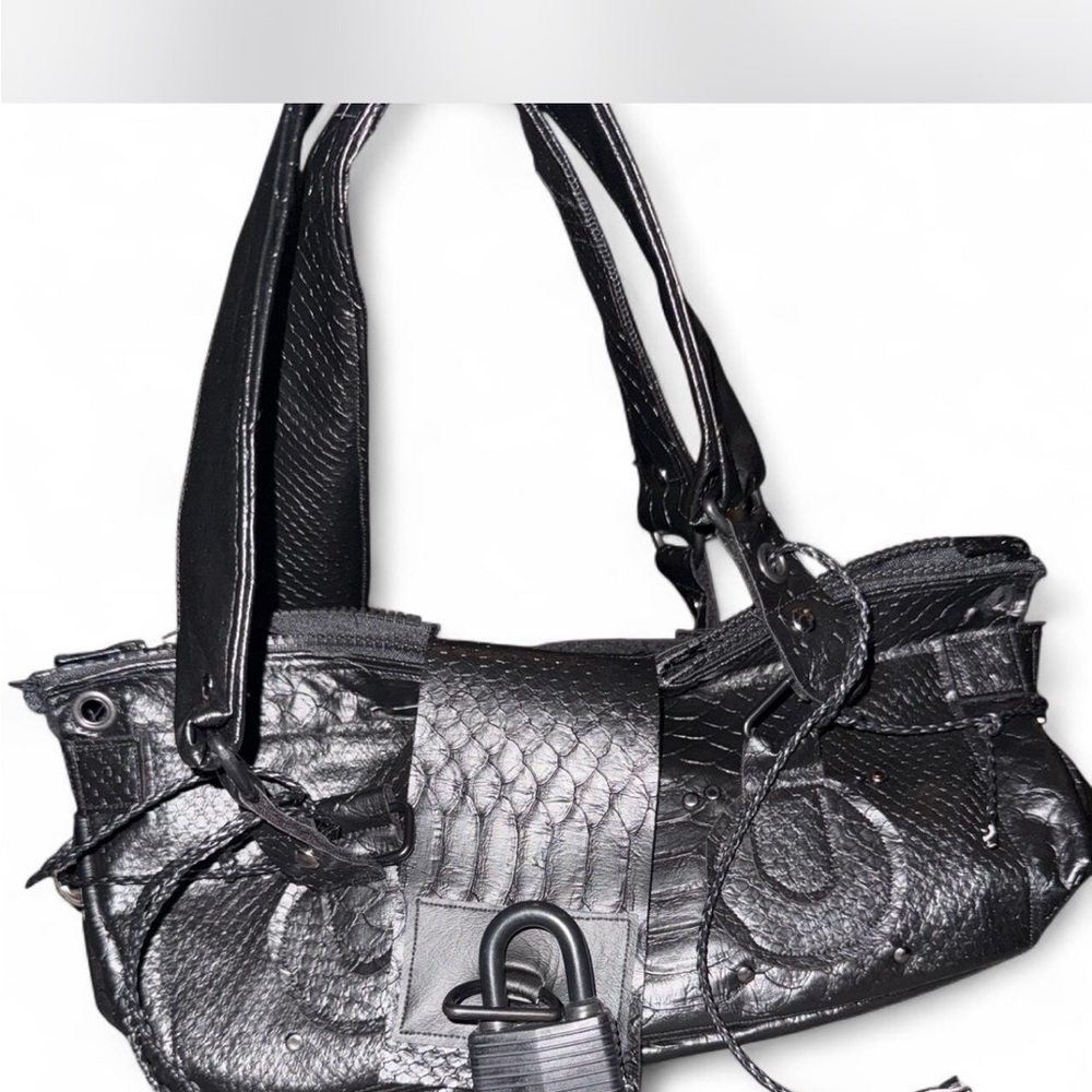 DIY black snakeskin bag